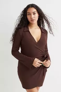 H&amp;M+ Платье с запахом и воротником, коричневый