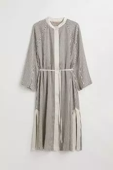 H&amp;M+ Платье с завязывающимся поясом, белые/черные полосы