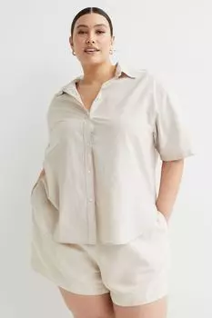 H&amp;M+ Рубашка из смесового льна, светло-бежевый