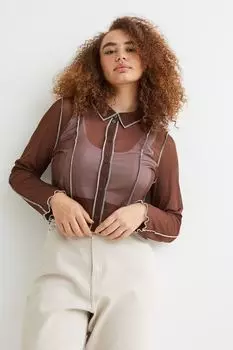H&amp;M+ Сетчатая рубашка, темно коричневый