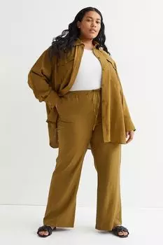 H&amp;M+ Широкие атласные брюки, оливково-зеленый