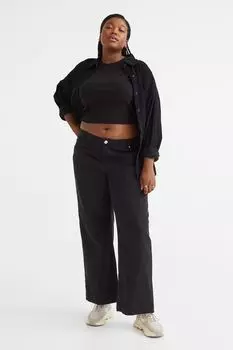 H&amp;M+ Широкие брюки из твила, черный