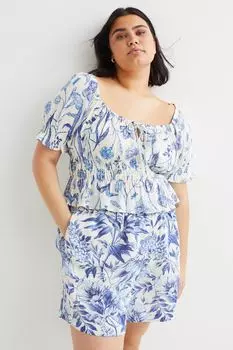 H&amp;M+ Широкие шорты с содержанием льна, синий/цветочный