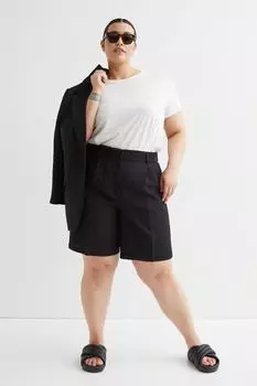 H&amp;M+ Шорты-бермуды из смесового льна, черный