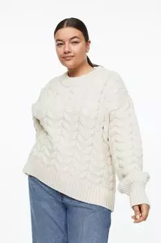 H&amp;M+ Свитер вязания косами, натуральный белый