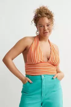 H&amp;M+ Топ с бретелью через шею, оранжевый/полосатый