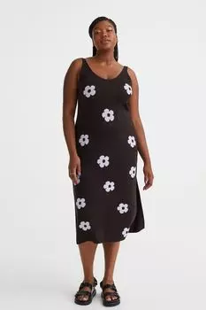H&amp;M+ Трикотажное платье, черный/цветы