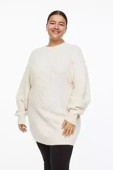 H&amp;M+ Трикотажное платье с тесьмой, сливочный