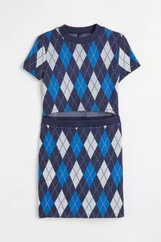 H&amp;M+ Трикотажное платье, темно-синий/ромбы