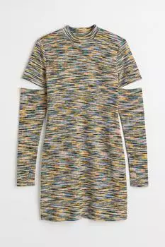 H&amp;M+ Трикотажное платье в рубчик, зеленый/узор