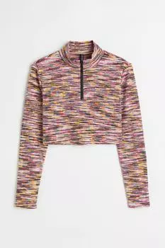 H&amp;M+ Укороченный топ из трикотажа в рубчик, черный/узор