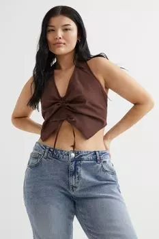 H&amp;M+ Укороченный топ с вырезом халтер, темно коричневый