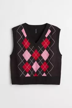 H&amp;M+ Жилет из жаккардового трикотажа, черный/ромбы