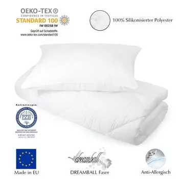 H&F Домашний текстиль Пуховое одеяло 135x200 Зимнее одеяло + подушка 50x70 | Теплый и мягкий | Чехол на подушки и одеяла: 100% микрофибра | Наполнитель: одеяло 1250г, подушка спальная 550г Home-&-Fashion