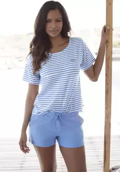 H.I.S Пижама (2 шт.), с вышивкой логотипа на груди, синий