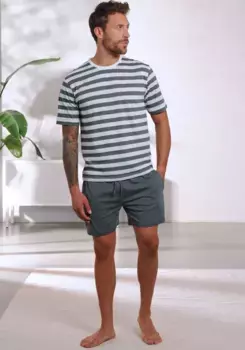 H.I.S Пижама "пижама мужские" (2 шт., 1 шт.), из смеси хлопка, зеленый