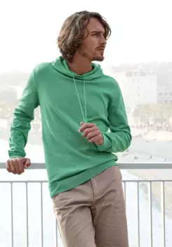 H.I.S вязаный свитер "с капюшоном, обычного кроя", свитер с круглым вырезом, тонкой вязки, смесовый хлопок, зеленый