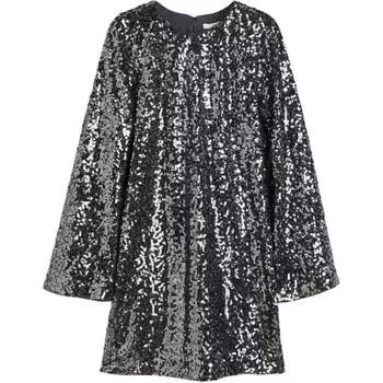 H&M Платье с длинными рукавами, женское, темно-серое, с пайетками