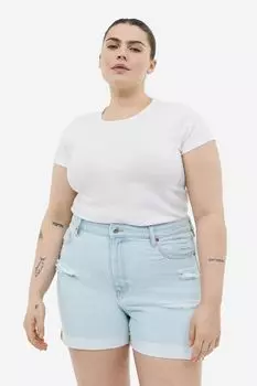 H&M+ Высокие джинсовые шорты Mom Comfort, бледно-голубой деним