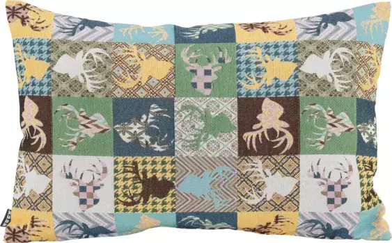 Х.ОК.К. Декоративная подушка "Harry Hirsch Tegan Patch", с мотивами маленьких оленей, чехол с наполнителем, 1 шт H.O.C.K. 40х60 см, зеленый/желтый/синий