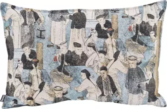 Х.ОК.К. Декоративная подушка "Ичиба", с азиатским человеческим мотивом, чехол с наполнителем, 1 шт H.O.C.K. 40х60 см, синий/белый