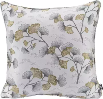 Х.ОК.К. Подушка декоративная "Гингко", с листьями гинкго, чехол с наполнителем, 1 шт H.O.C.K. 45х45 см, белый/золотой