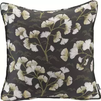 Х.ОК.К. Подушка декоративная "Гингко", с листьями гинкго, чехол с наполнителем, 1 шт H.O.C.K. 45х45 см, черный/золотой