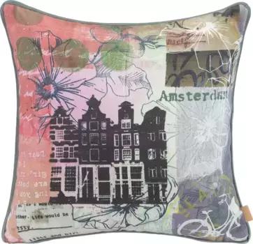 Х.ОК.К. Подушка декоративная "Любимые города АМСТЕРДАМ", с мотивом Амстердам, двусторонний чехол с наполнителем, 1 шт H.O.C.K. 45х45 см, оранжевый
