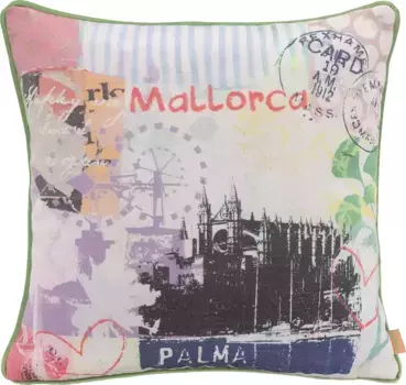 Х.ОК.К. Подушка декоративная "Любимые города МАЛОРКА", с мотивом Майорка, двусторонний чехол с наполнителем, 1 шт H.O.C.K. 45х45 см, цвет bunt/orange + bedruckt