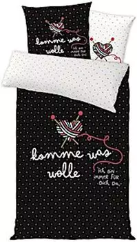 H:)PPY life 46743 постельное белье с шерстяным мотивом, комплект постельного белья из 2 предметов, на молнии, хлопок, черный, белый, пододеяльник 135 см х 200 см, чехол на подушку 80 см х 80 см Sheepworld