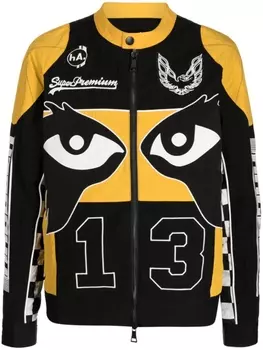 Haculla graphic-print zip-up biker jacket, оранжевый