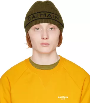 Хаки и черная шапка с логотипом Balmain