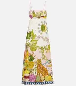 Хаки принтованный миди-сарафан из смесового льна Almais, Hazel