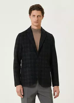 Хаки темно-синяя шерстяная куртка с клетчатым узором Harris Wharf London