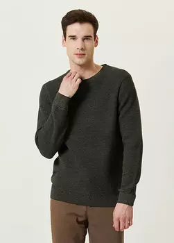 Хаки жаккардовый шерстяной свитер Network