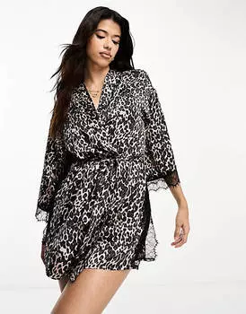 Халат Ann Summers Cherryann с кружевной отделкой и животным принтом