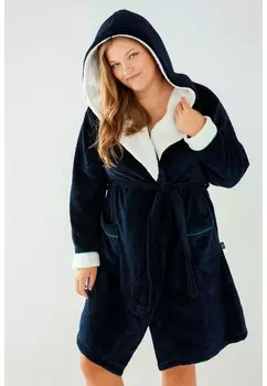 Халат CURVE FLUFFY HOODED Chelsea Peers, темно-синий