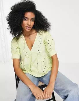 Халат цвета шалфея с вышивкой ASOS DESIGN
