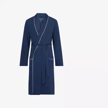 Халат Derek Rose с шалью-воротником из эластичного джерси, синий