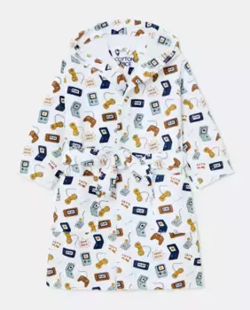Халат для мальчика с консольным принтом Cotton Juice, белый