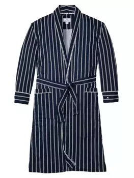 Халат Grant в тонкую полоску с завязкой на талии Petite Plume, темно-синий
