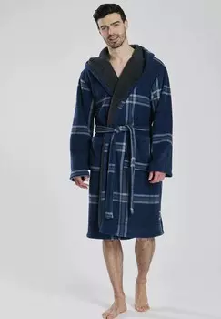 Халат HOODED CHECK BONDED LINED Loungeable, темно-синий