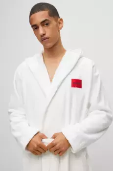 Халат HUGO Underwear "Terry Gown Hooded" с капюшоном и контрастным логотипом, белый