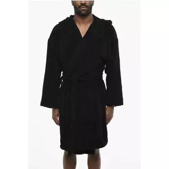 Халат из махрового хлопка с поясом и капюшоном Dsquared2, Black