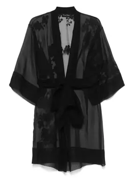 Халат из органзы с кружевом Carine Gilson, черный