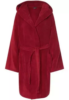 Халат, пояс на завязках, накладные передние карманы, капюшон ALEX, цвет 19-1656 Rio Red