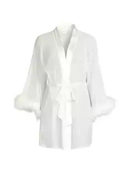 Халат Rachel с перьями и запахом In Bloom, слоновая кость