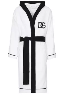 Халат с капюшоном и логотипом Dolce & Gabbana Casa, цвет Black & White