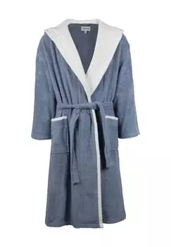 Халат с капюшоном, однотонный, до колена, мужской MANGUUN, цвет Blau/ Wei_