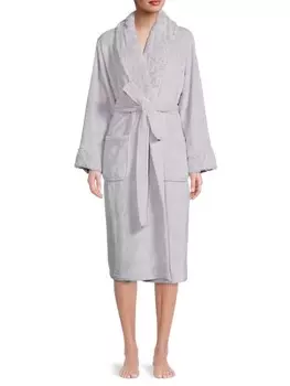 Халат Saks Fifth Avenue с воротником - шалью и поясом, серебряный / серый